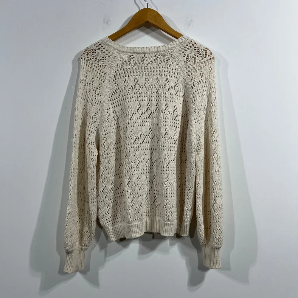 Sezane Capucine Pointelle Knit Cardigan Sweater Womens Small Cottagecore Preppy - Picture 5 of 11